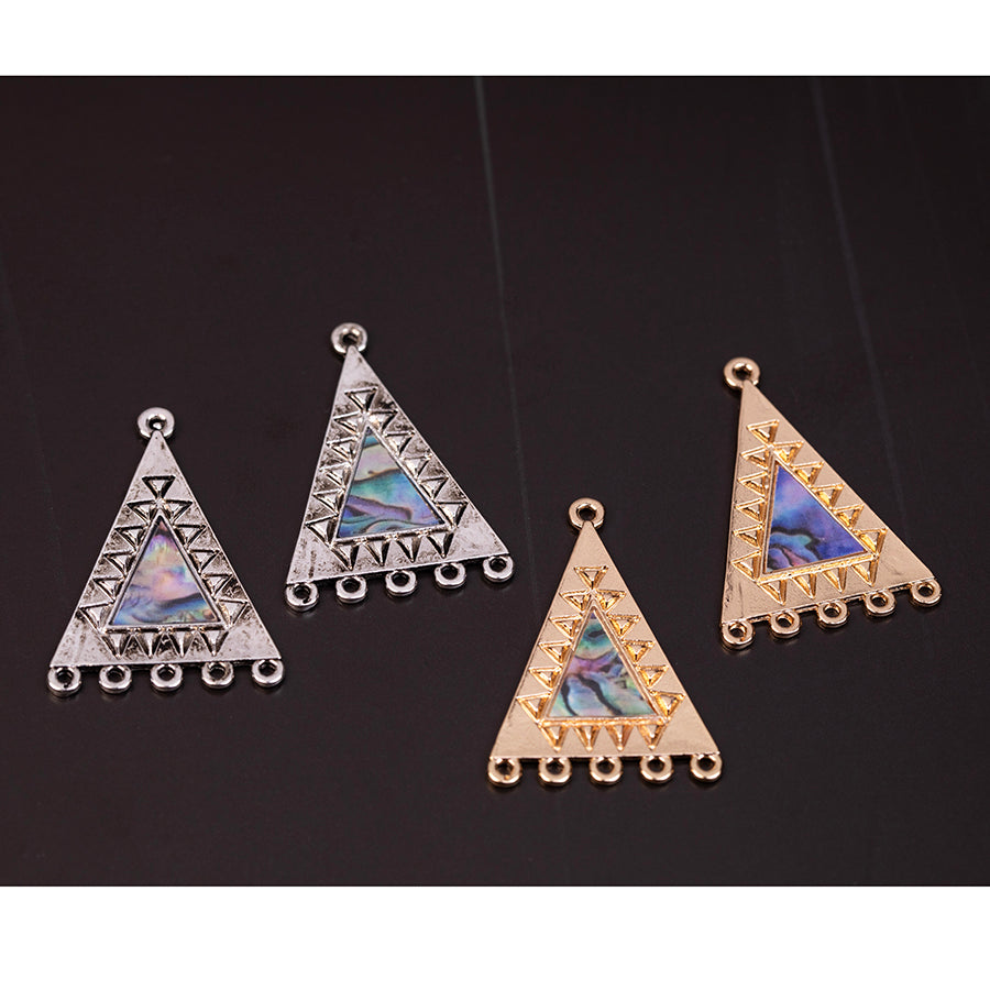 35mm Triangle Design Connector with Imitation Abalone Shell from the Global Collection - Gold Plated (1 Pair)