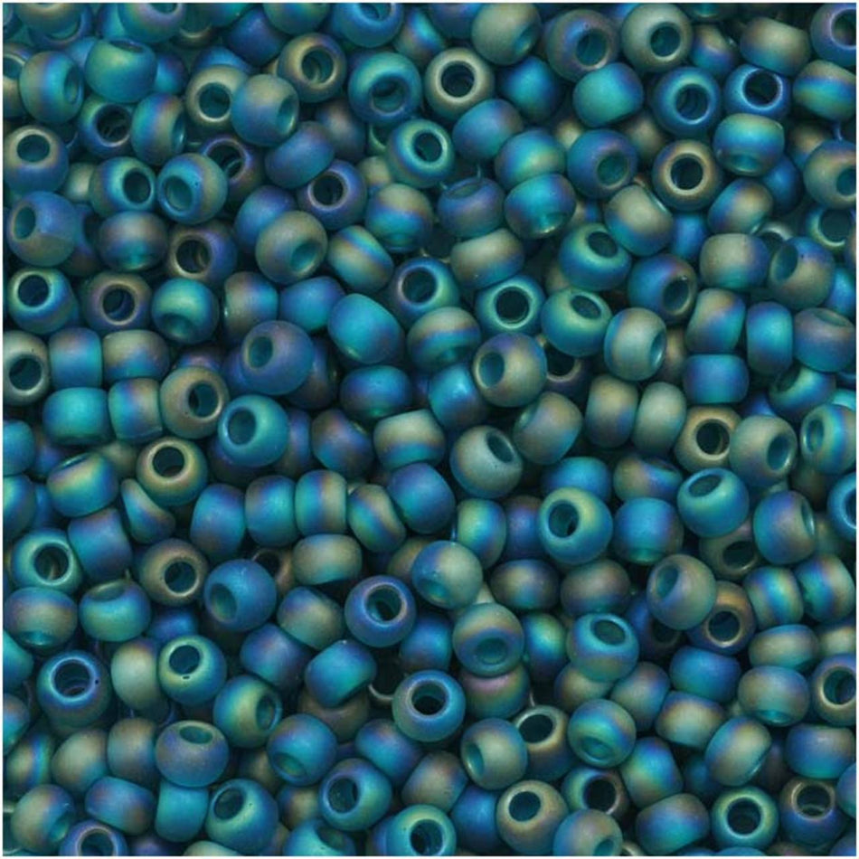 TOHO Bead Round 11/0 Frosted Trans-Rainbow Teal Green AB, 2.5-Inch Tube