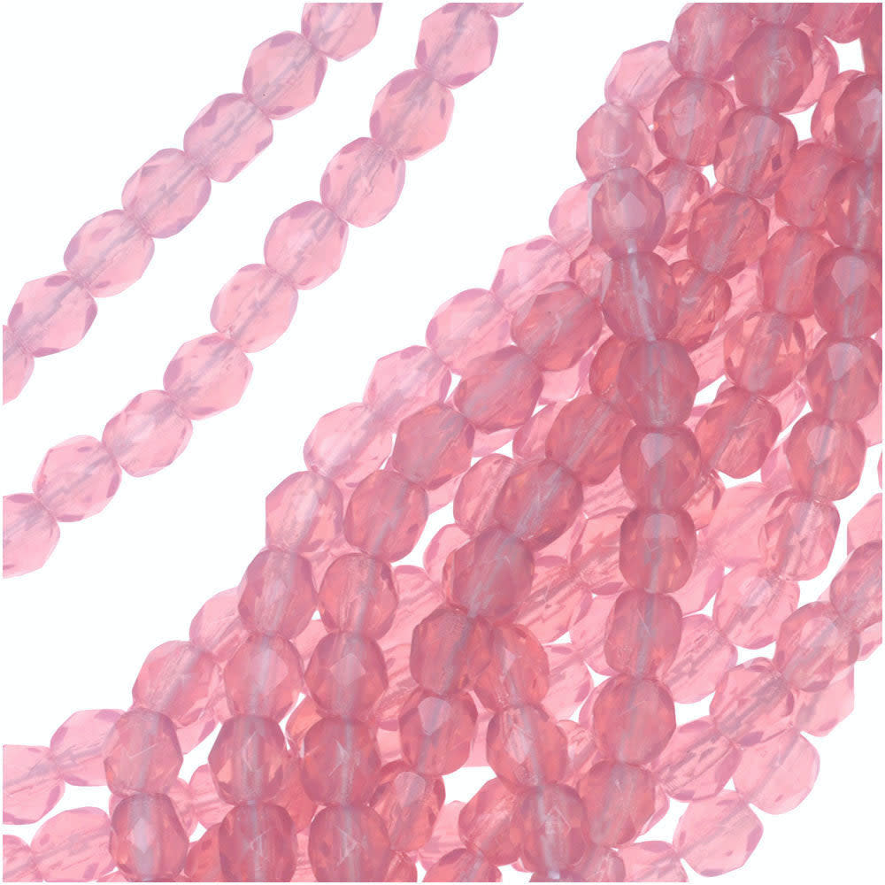 4mm Czech Fire Polish Milky Pink Beads