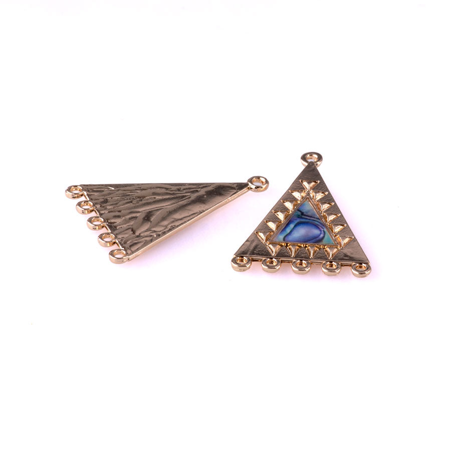 35mm Triangle Design Connector with Imitation Abalone Shell from the Global Collection - Gold Plated (1 Pair)
