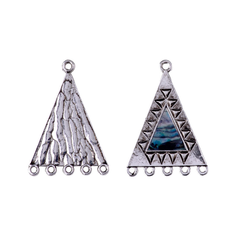 35mm Triangle Design Connector with Imitation Abalone Shell from the Global Collection - Silver Plated (1 Pair)