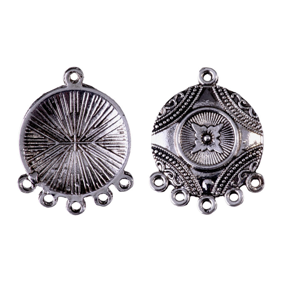 31mm Intricate Design Round Connector from the Global Collection - Silver Plated (1 Pair)