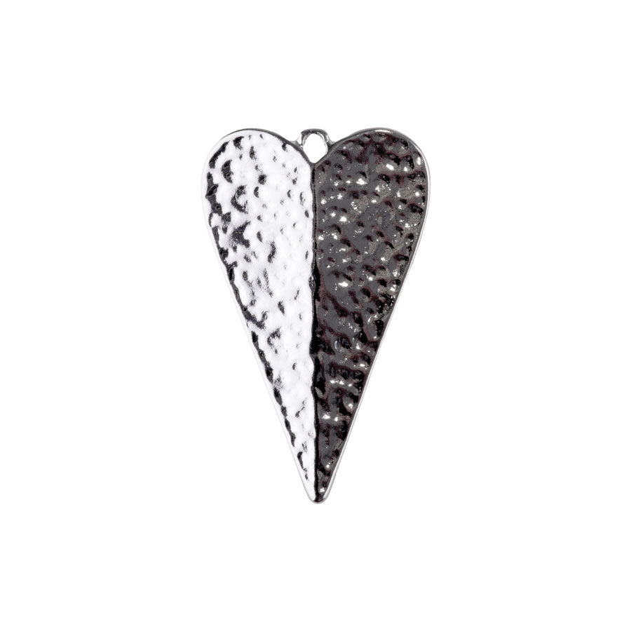38mm Elongated Hammered Heart Pendant from the Sierra Collection - Rhodium Plated (1 Pair)