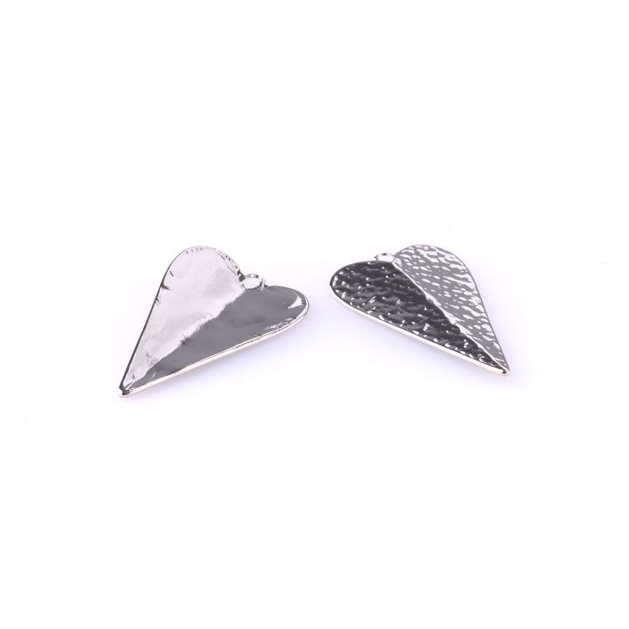 38mm Elongated Hammered Heart Pendant from the Sierra Collection - Rhodium Plated (1 Pair)