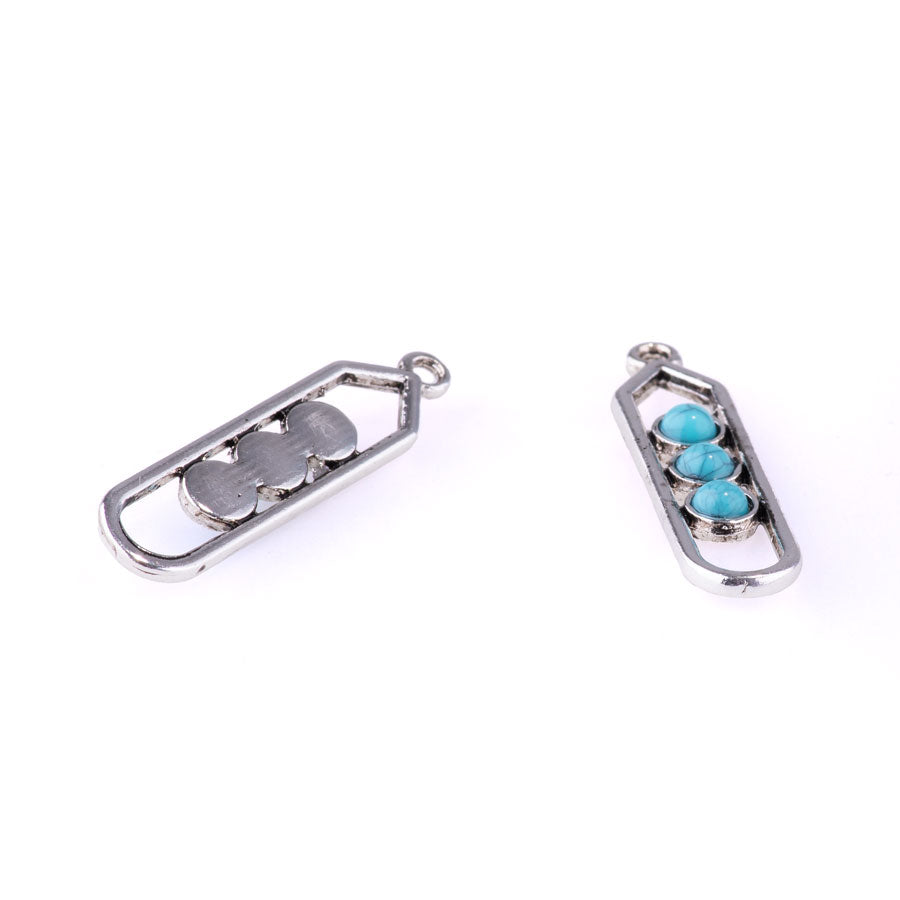 35mm Column Pendant with Faux Turquoise Accents from the Sierra Collection - Silver Plated (1 Pair)