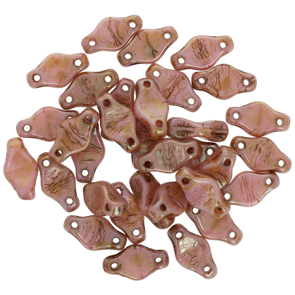 Czech Glass Cradle Bead 6 x 10mm with Vertical Hole Opaque Rose/Gold Topaz Luster 2.5-Inch Tube