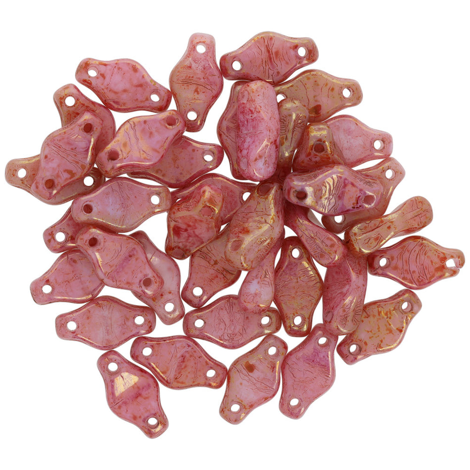 Czech Glass Cradle Bead 6 x 10mm with Vertical Hole Opaque Topaz/Pink Luster 2.5-Inch Tube