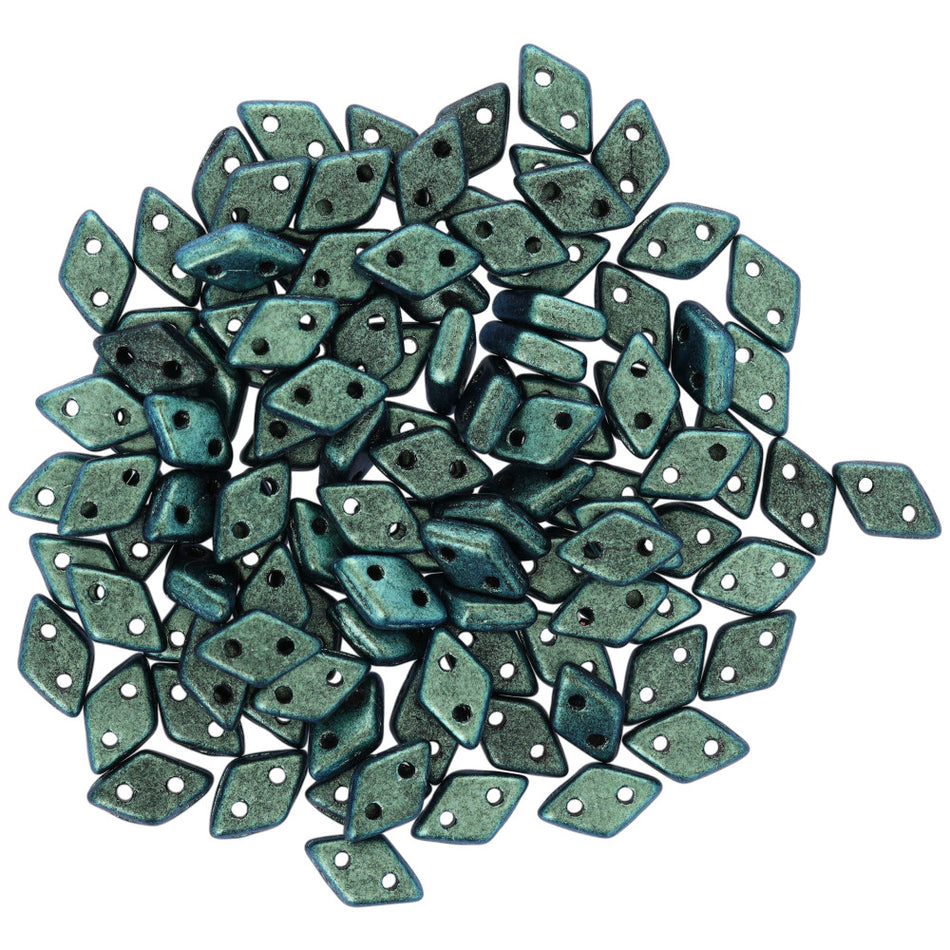 4x6mm Polychrome Aqua Teal 2-Hole Diamond CzechMates Glass Beads