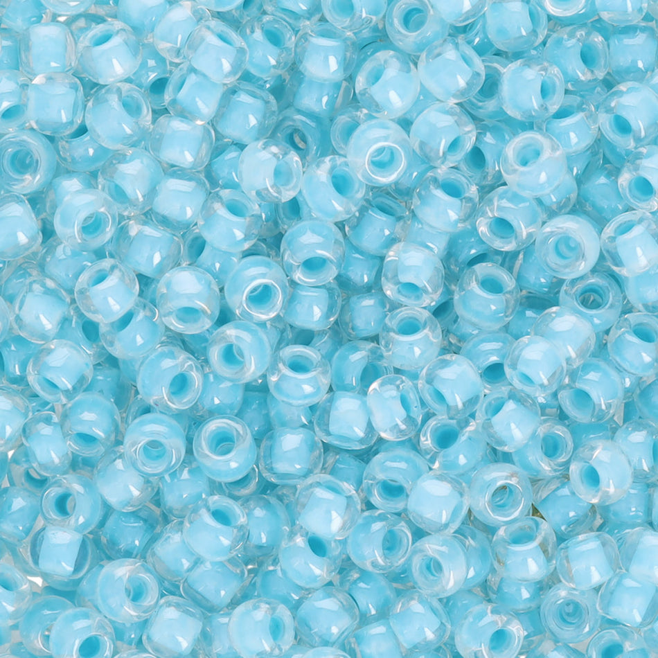 TOHO Round Seed Beads 11/0 23 iNSIDE-COLOR CRYSTAL OPAQUE BLUE-LINED