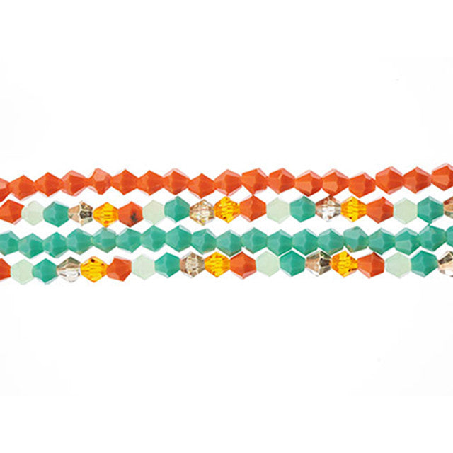 Crystal Lane DIY Designer 7-Inch Four Bead Strands Glass Bicone Teal and Orange Mix 6mm