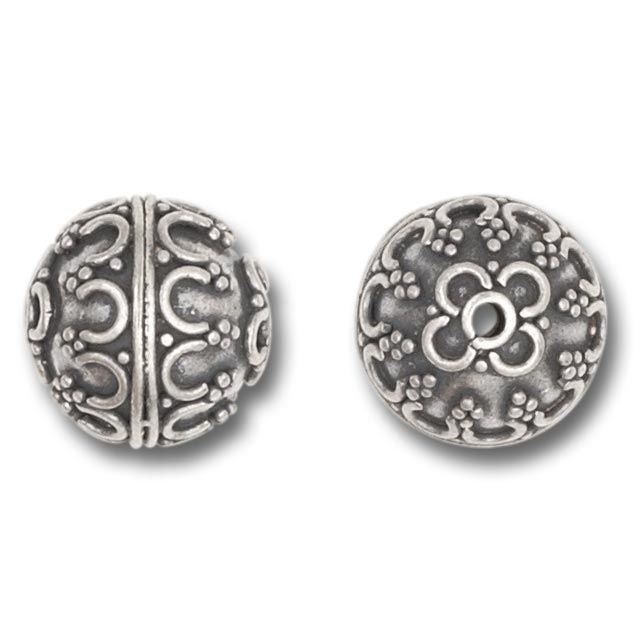 11mm Round Bali Silver Bead with Ornate Pattern