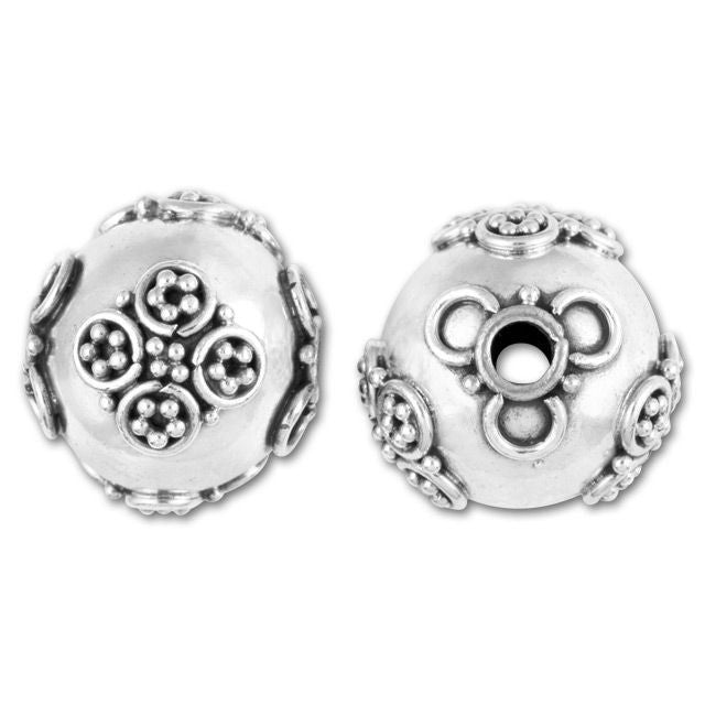 Bali Silver Round Bead with Wire Flowers