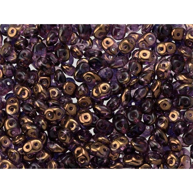 SuperDuo 2 x 5mm Amethyst Half Bronze Luster 2-Hole Seed Bead 2.5-Inch Tube