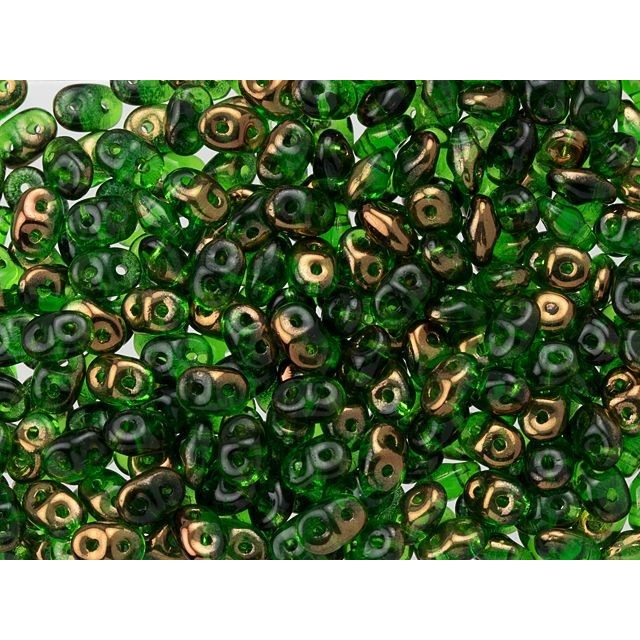 SuperDuo 2 x 5mm Green Half Bronze Luster 2-Hole Seed Bead 2.5-Inch Tube