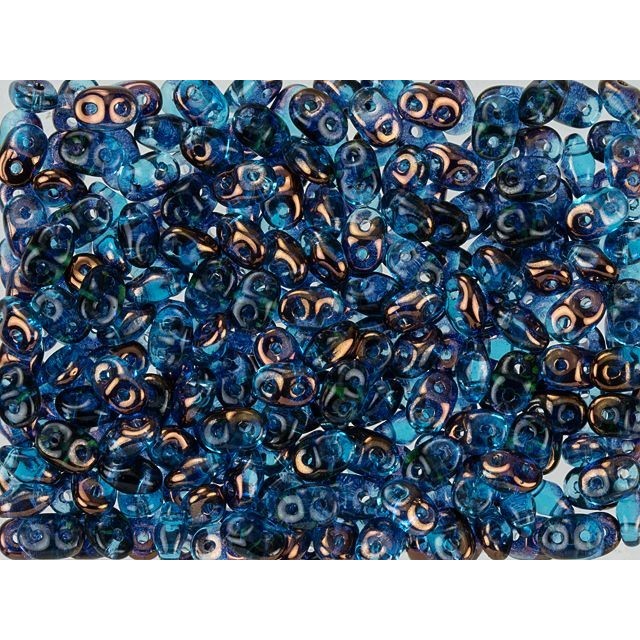 SuperDuo 2 x 5mm Aquamarine Half Bronze Luster 2-Hole Seed Bead 2.5-Inch Tube