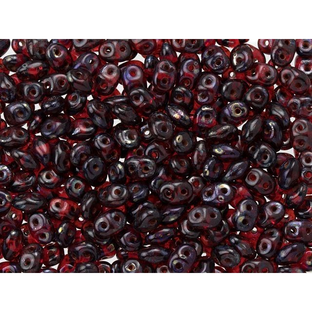 SuperDuo 2 x 5mm Siam Ruby Silver Picasso 2-Hole Seed Bead 2.5-Inch Tube