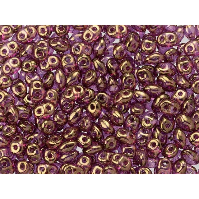 SuperDuo 2 x 5mm Transparent Gold/Amethyst Luster 2-Hole Seed Bead 2.5-Inch Tube