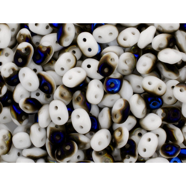 SuperDuo 2 x 5mm 1/2 Blue Iris - Opaque White 2-Hole Seed Bead 2.5-Inch Tube