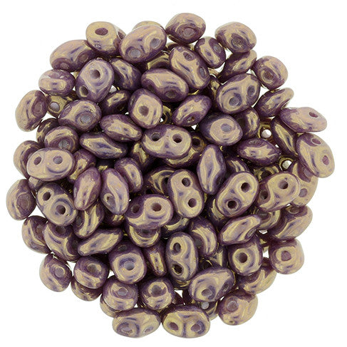 SuperDuo 2 x 5mm Luster - Opaque Gold/Amethyst 2-Hole Seed Bead 2.5-Inch Tube