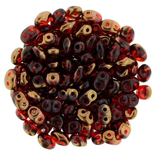 SuperDuo 2 x 5mm Bronze Luster 1/2 - Siam Ruby 2-Hole Seed Bead 2.5-Inch Tube