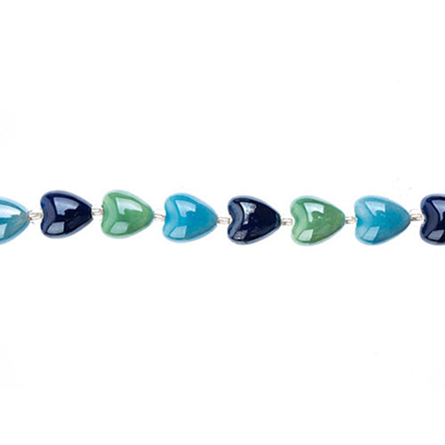 Crystal Lane DIY Designer 7-Inch Bead Strand Ceramic Hearts Blue Mix 12x9mm