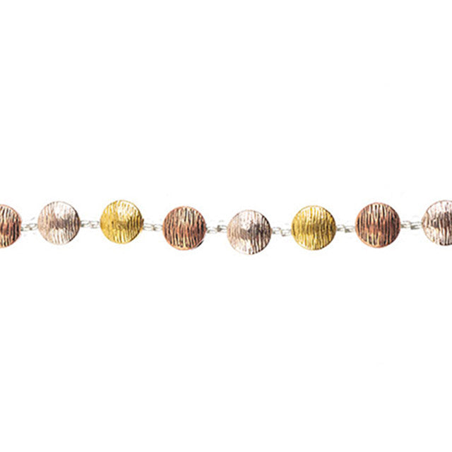 Crystal Lane DIY Designer 7-Inch Bead Strand Metal Flat Round Gold Copper Ant.Copper Mix 10x5mm