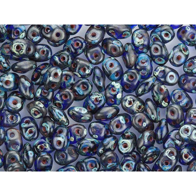 SuperDuo 2 x 5mm 2-Hole Cobalt Blue Picasso Seed Bead 2.5-Inch Tube