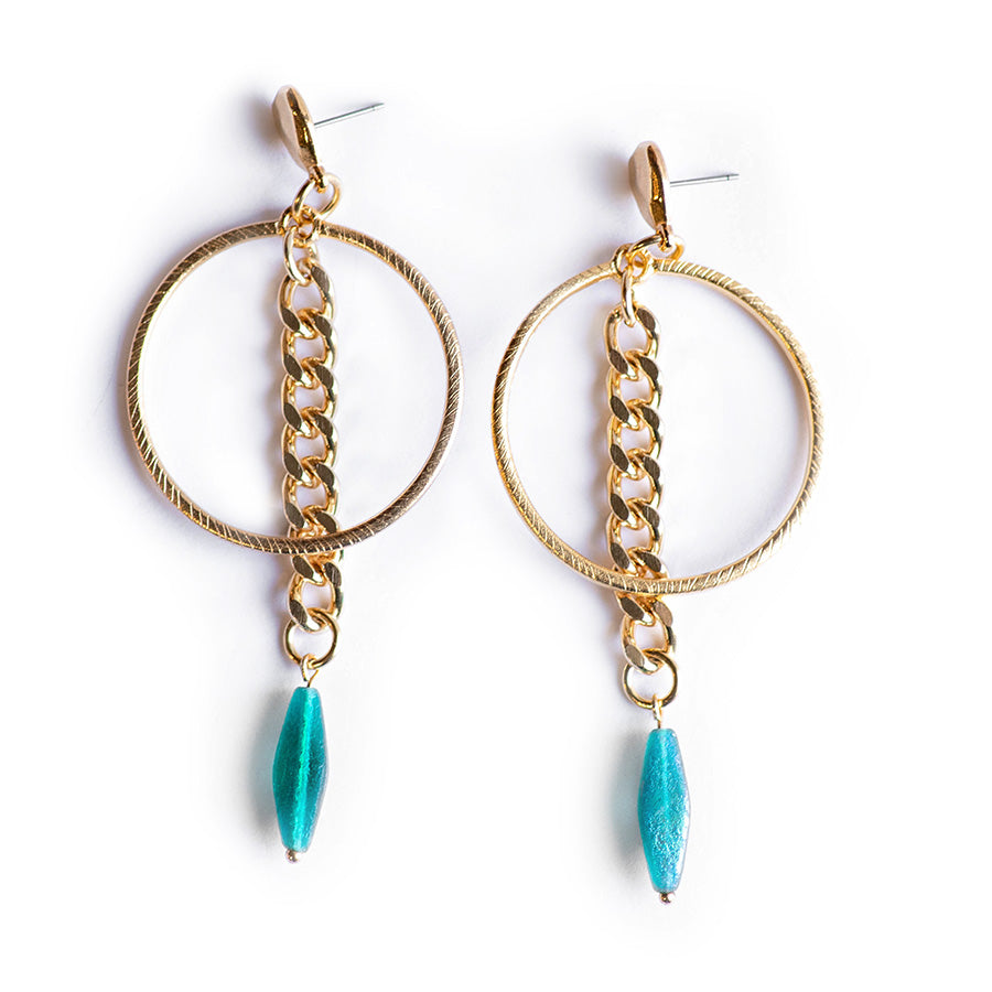 DIY Rhombus Czech Glass Bead Earrings – Gold and Emerald