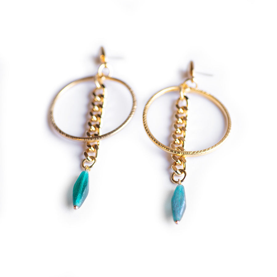 DIY Rhombus Czech Glass Bead Earrings – Gold and Emerald