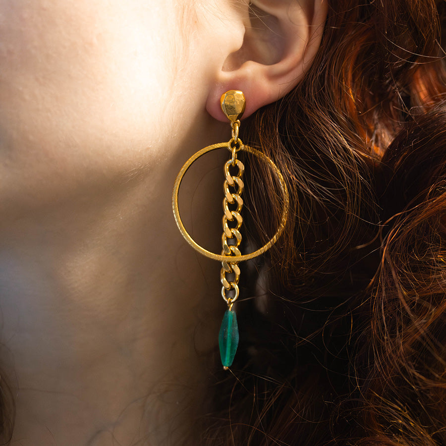 DIY Rhombus Czech Glass Bead Earrings – Gold and Emerald