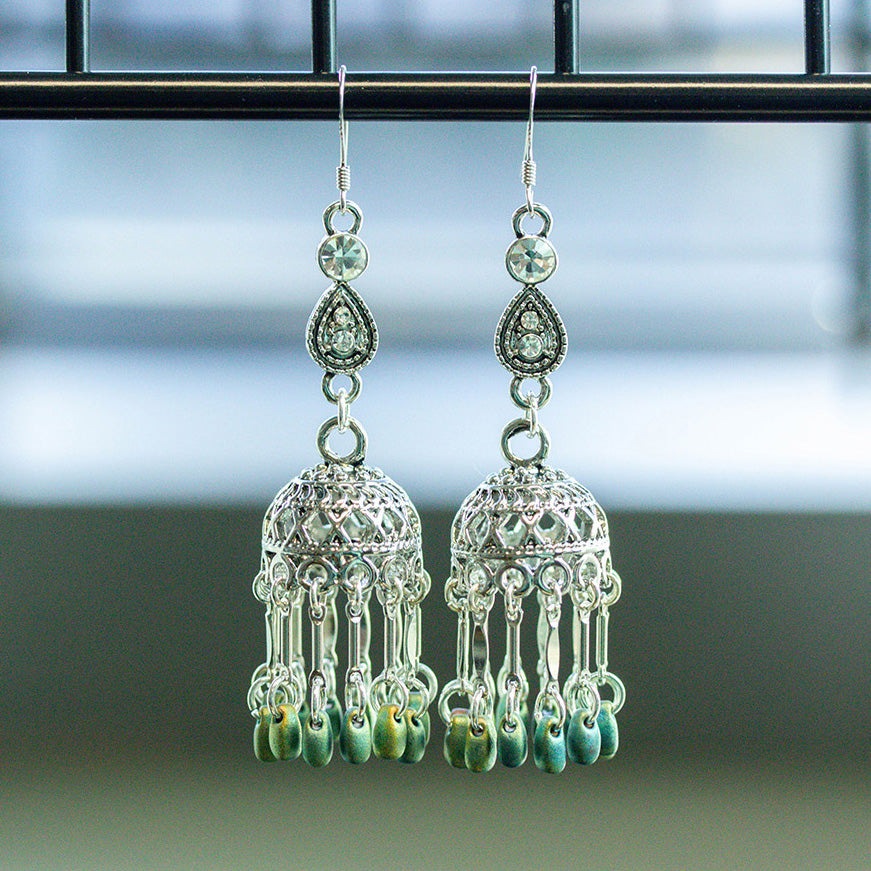 DIY Boudoir Lampshade Earrings - Matte Green and Silver