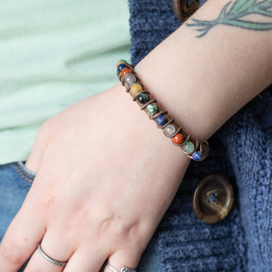 DIY Mixed Gemstone and Leather Bracelet