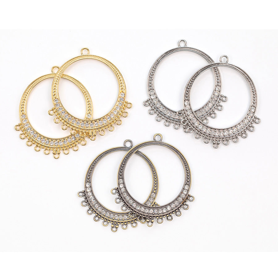 48x44mm Crystal Embellished Multi Loop Hoop Component in Antique Brass Plating from the Glam Collection (1 Pair)