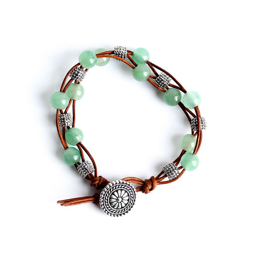 Stone Lattice Leather Bracelet Kit with Dakota Stones Gemstones - Green Aventurine and Brown