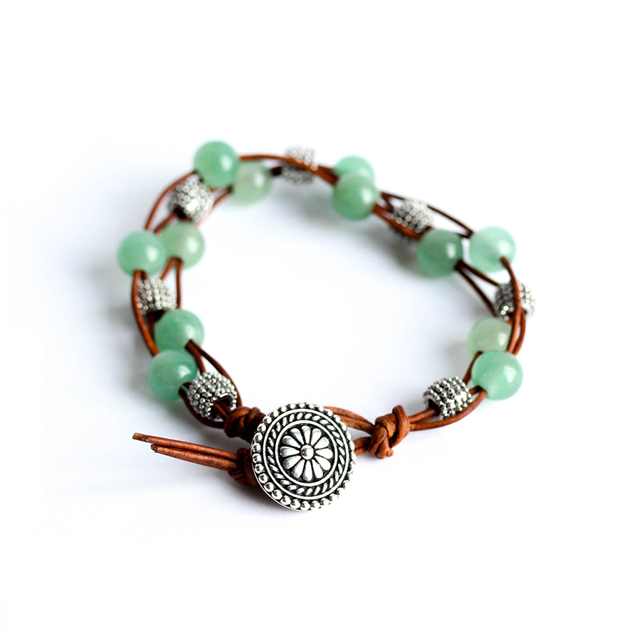 Stone Lattice Leather Bracelet Kit with Dakota Stones Gemstones - Green Aventurine and Brown