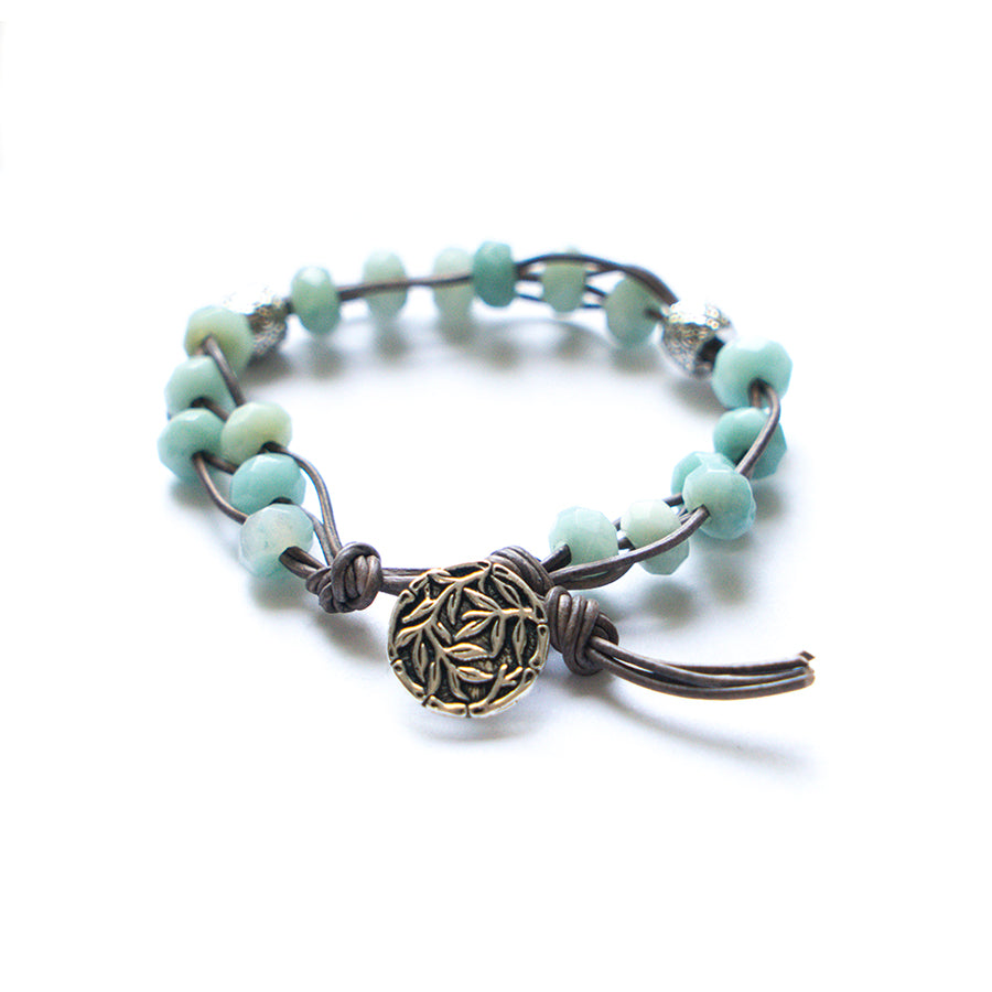 Stone Step Leather Bracelet Kit with Dakota Stones Gemstones - Amazonite and Natural Grey