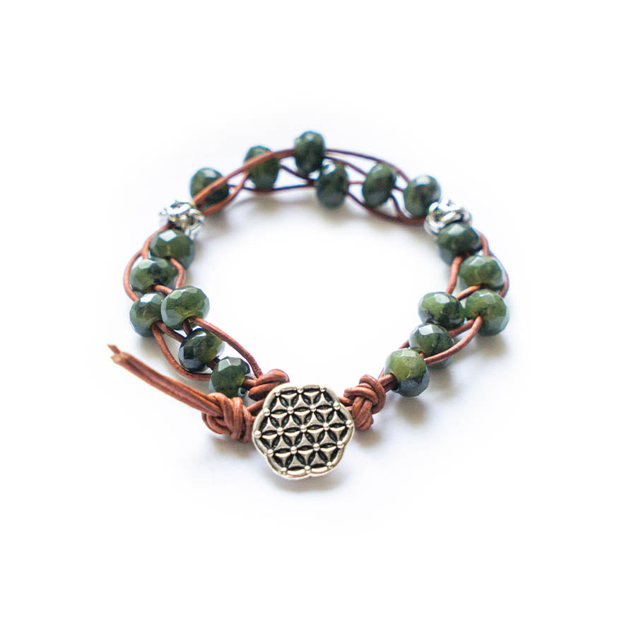 Stone Step Leather Bracelet Kit with Dakota Stones Gemstones - Jade and Brown