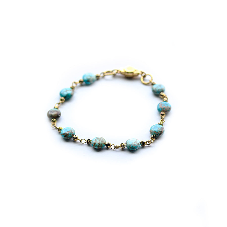 Treasure Trove Gemstone Coin Bracelet Kit - Gold with Aqua Impression Jasper