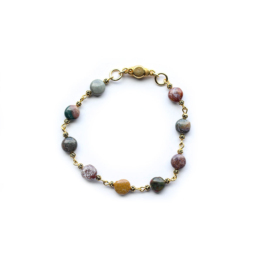 Treasure Trove Gemstone Coin Bracelet Kit - Gold with Kabamby Ocean Jasper