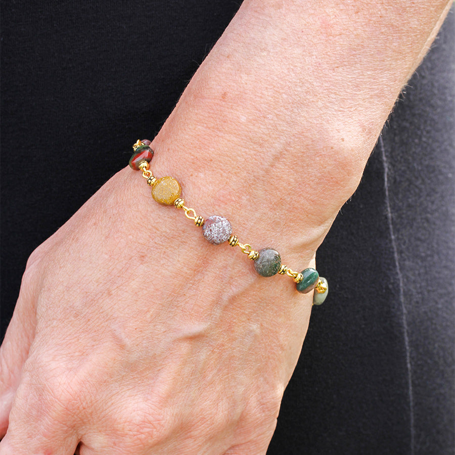 Treasure Trove Gemstone Coin Bracelet Kit - Gold with Kabamby Ocean Jasper