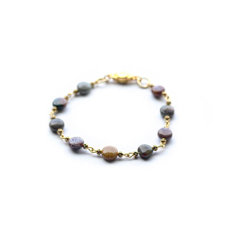 Treasure Trove Gemstone Coin Bracelet Kit - Gold with Kabamby Ocean Jasper