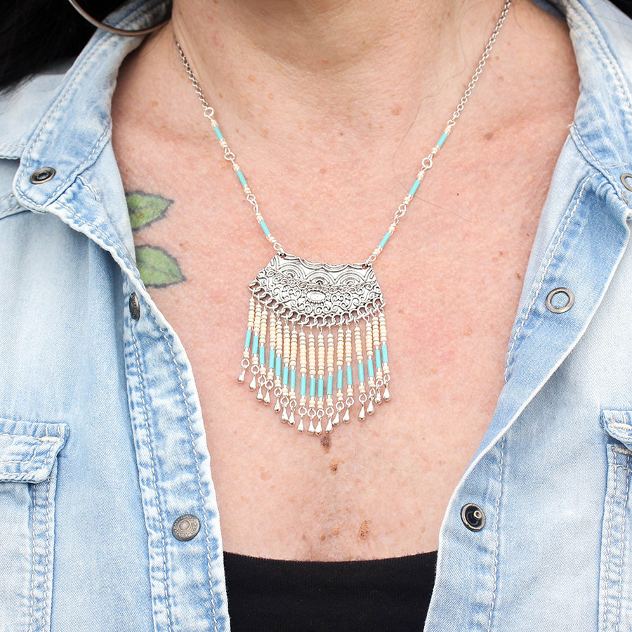 Cortina Fringe Bib Necklace Kit Limited Edition - Turquoise and Cream