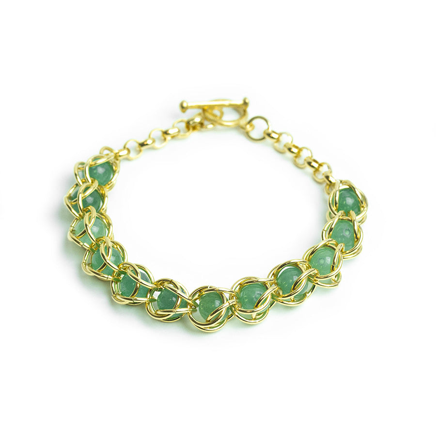 Captured Chain Maille Bracelet - Gold and Green Aventurine