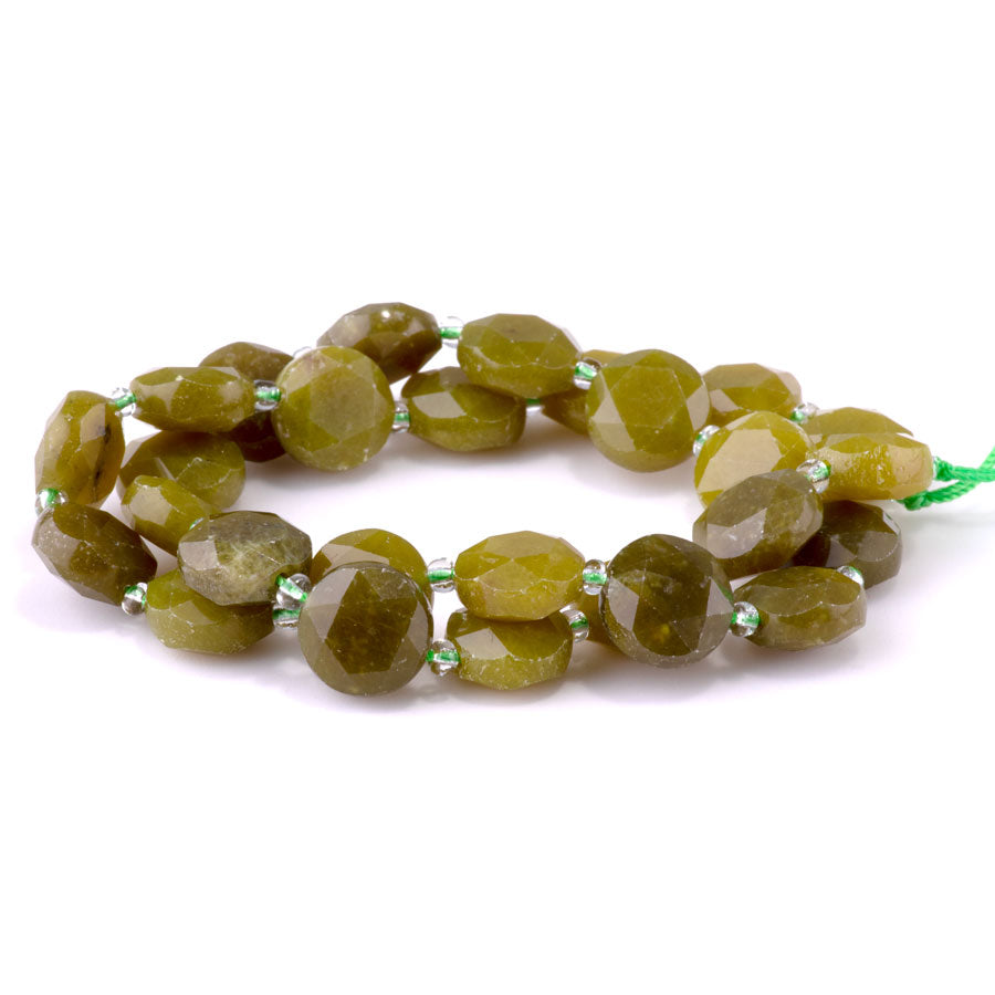 Dark Olive Jade 12mm Star Cut Coin - 15-16 Inch