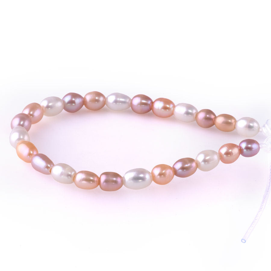 Freshwater Pearl 7mm Rice Mix Large Hole- 8 inch