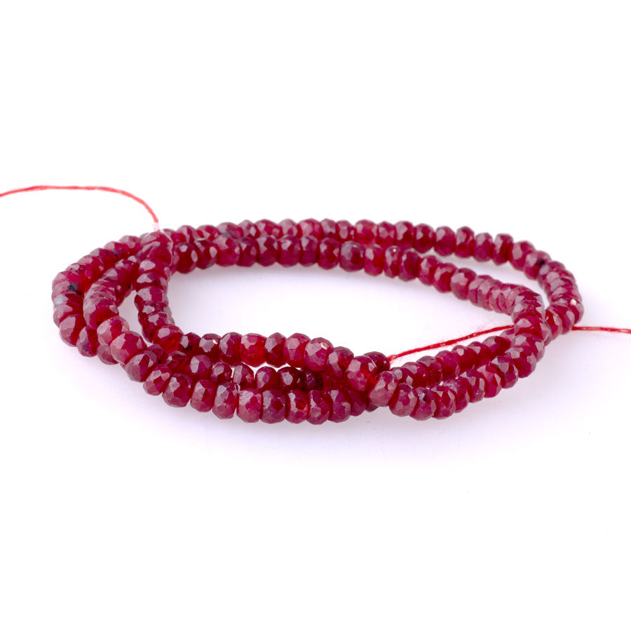 Ruby 4mm Rondelle Faceted (Enhanced) - 15-16 Inch