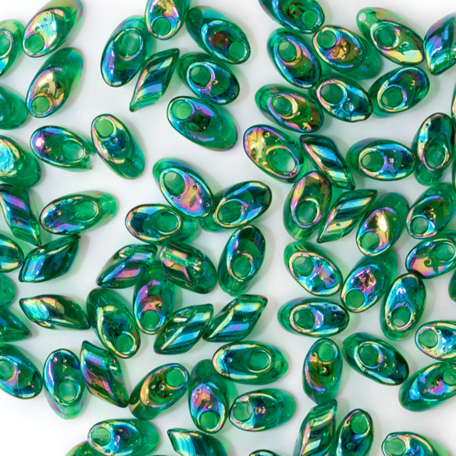 LMA-179 - 4x7mm Long Magatama Miyuki Beads - Transparent Green Luster AB