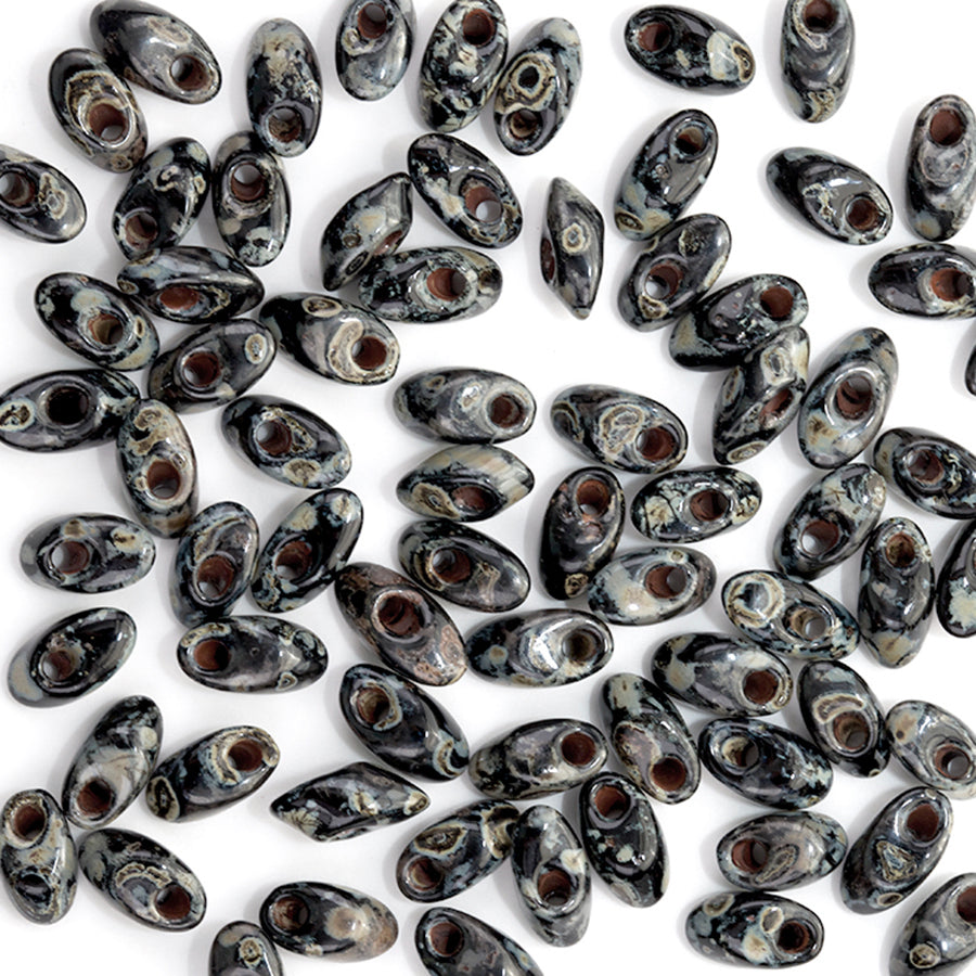 LMA-4511- 4x7mm Long Magatama Miyuki Beads - Picasso Smoky Black Matte