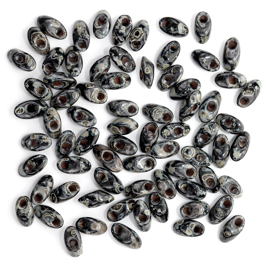 LMA-4511- 4x7mm Long Magatama Miyuki Beads - Picasso Smoky Black Matte