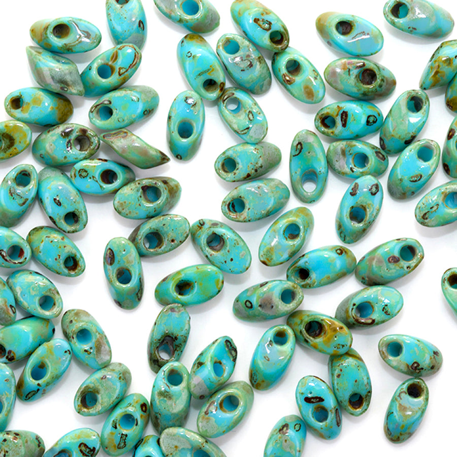 LMA-4514 - 4x7mm Long Magatama Miyuki Beads - Picasso Seafoam Green Matte